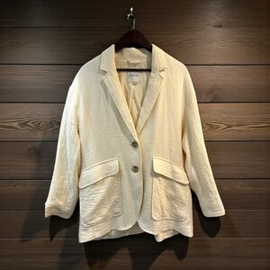 Madewell Women’s Larsen Relaxed Blazer Cotton Linen Lined Antique Cream Sz L‎